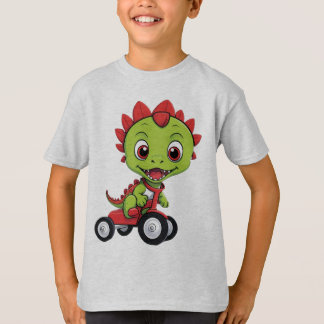 Camiseta Dinossauro feliz em uma pequena tricicleta