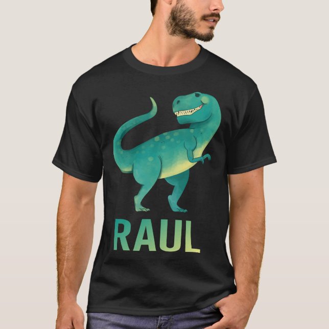 Camiseta Dinossauro Feliz - Nome Raul (Frente)