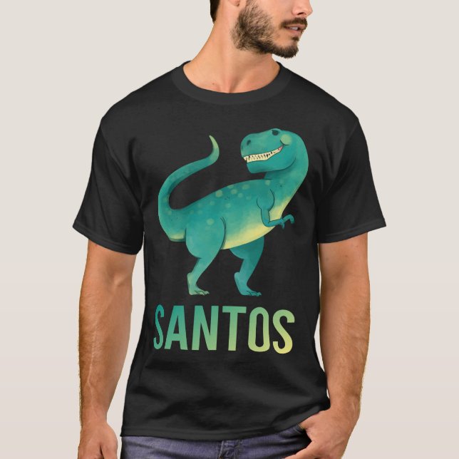 Camiseta Dinossauro Feliz - Nome Santos (Frente)