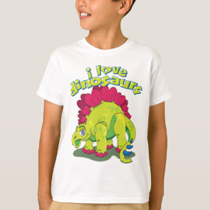 Camiseta Dinossauro feliz verde-claro & cor-de-rosa