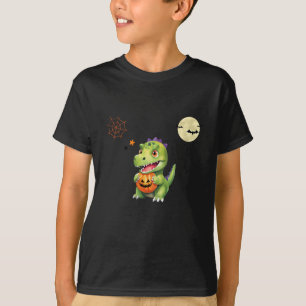 Camiseta Dinossauro fofo brinca de abóbora truque ou trato
