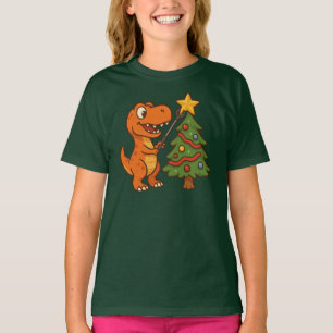 Camiseta Dinossauro fofo com árvore de Natal