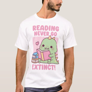 Camiseta Dinossauro Fofo Com Livros Lendo Nunca Se Extingue