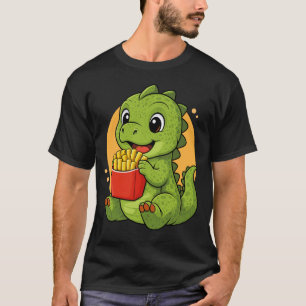Camiseta Dinossauro Fofo Comendo Batatas Fritas Divertido A