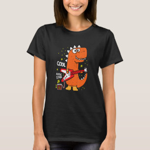 Camiseta Dinossauro Fofo estrela do Rock tocando guitarra e