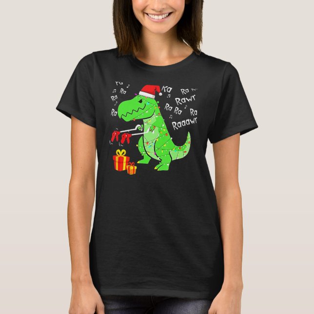Camiseta Dinossauro Gato Fa Ra Ra Rawr Rawr Natal Rex Xma (Frente)