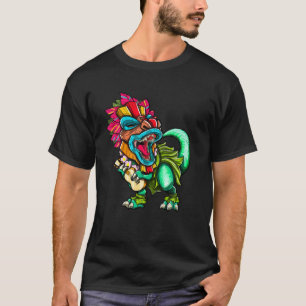 Camiseta Dinossauro Havaiano Rex Aloha Família Tiki Luau