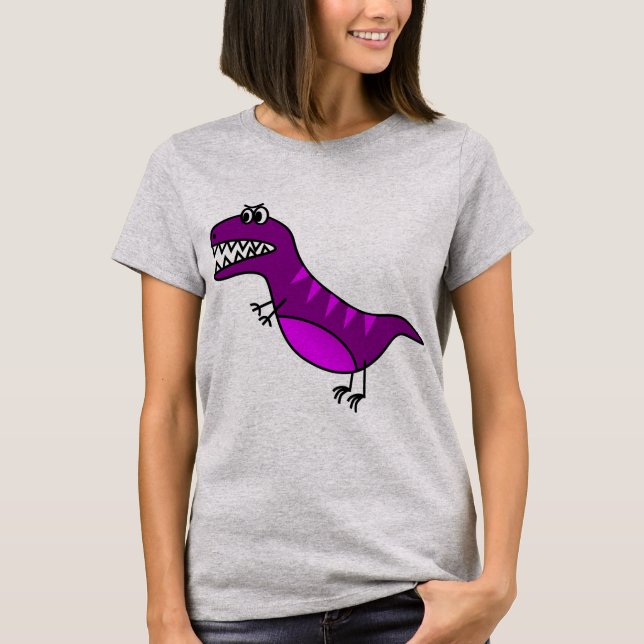 Camiseta Dinossauro irritado roxo bonito (Frente)