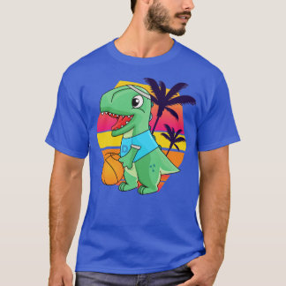 Camiseta Dinossauro jogando basquetebol estilo retro dino v