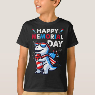 Camiseta Dinossauro julho 4º Fireworks American Flag Happy