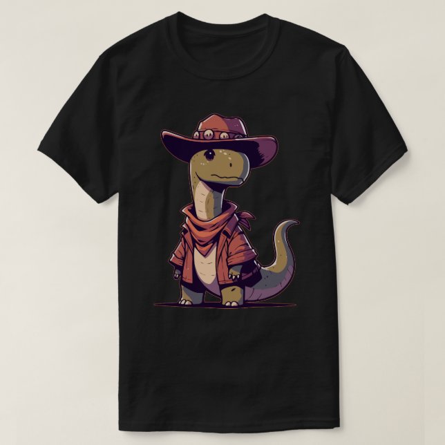 Camiseta Dinossauro Kawaii Brontosaurus Cowboy (Frente do Design)