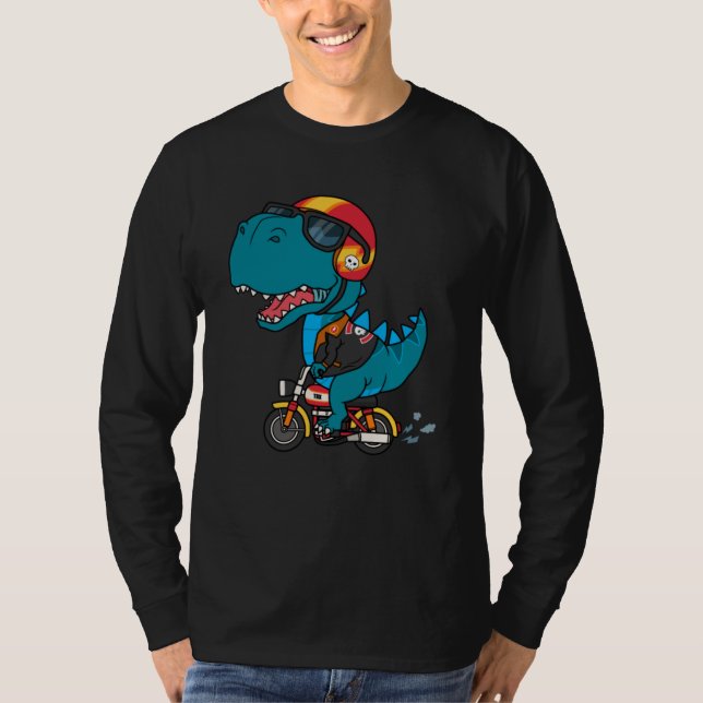 Camiseta dinossauro legal a andar de moto (Frente)