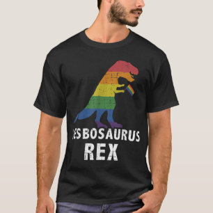 Camiseta Dinossauro Lesbosaurus rex em bandeira arco-íris p
