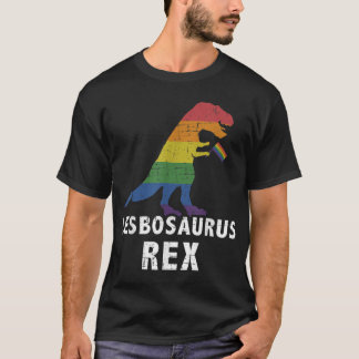 Camiseta Dinossauro Lesbosaurus rex em bandeira arco-íris p