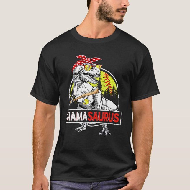 Camiseta Dinossauro Mama Sauru, Arco Vermelho engraçado fem (Frente)