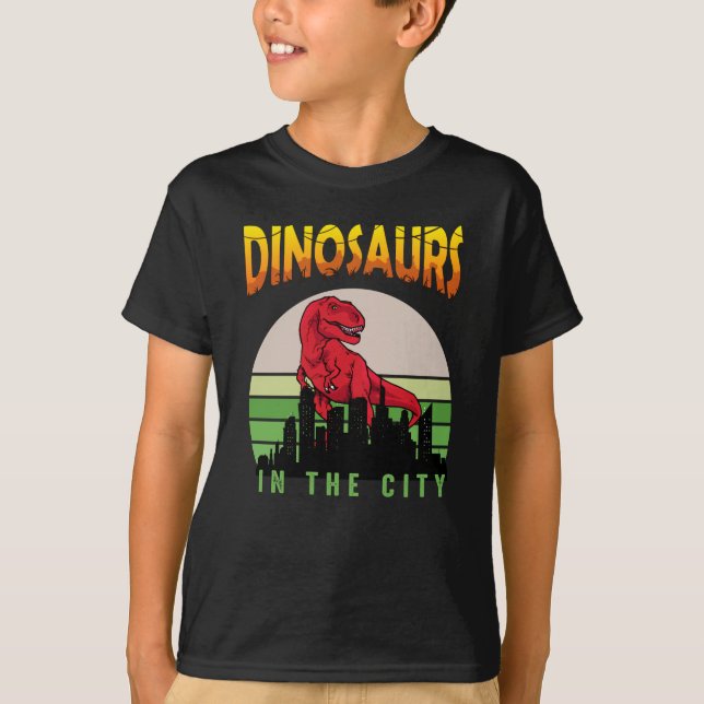 Camiseta Dinossauro na Cidade | Dinossauro Design (Frente)