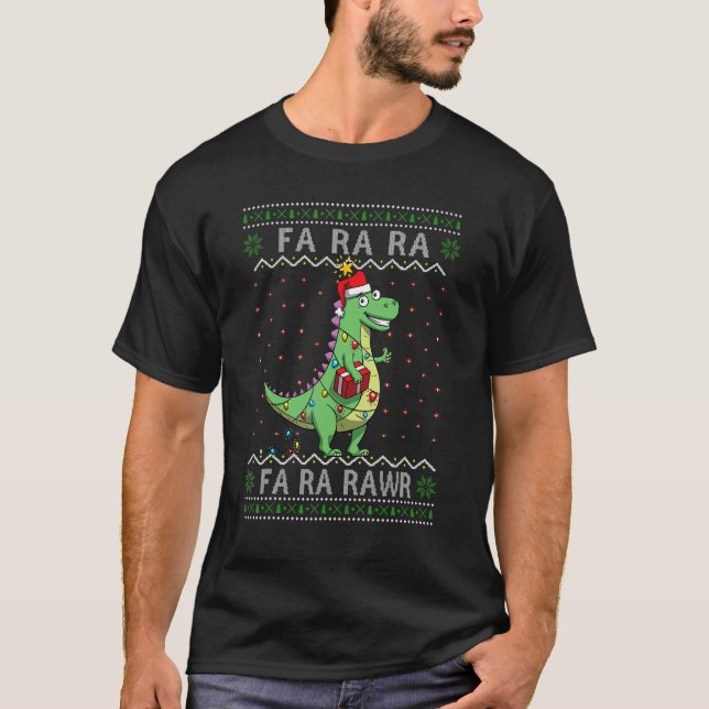 Camiseta Dinossauro natal claro Fa Ra Rawr UGLY Rex Boys (Frente)