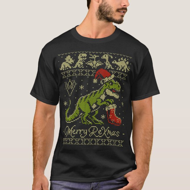 Camiseta Dinossauro Natal Feio - Natal Engraçado (Frente)