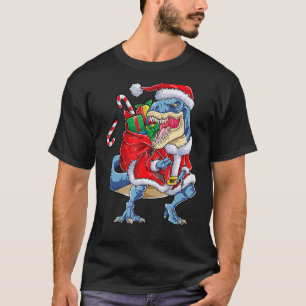 Camiseta Dinossauro Natal Papai Noel Rex Boys Xmas