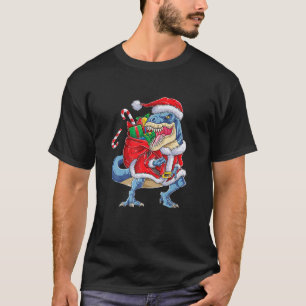 Camiseta Dinossauro Natal Papai Noel T Rex Boys Funn