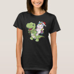 Camiseta Dinossauro Natal Unicórnio Winter T-Rex Dino<br><div class="desc">O T-Rex com natal unicórnio com luzes de fadas. Um unicórnio engraçado caminha no dinossauro para as férias. Também é engraçado para o Natal em julho. Dinos são animais bonitos e perfeitos para o Natal.</div>