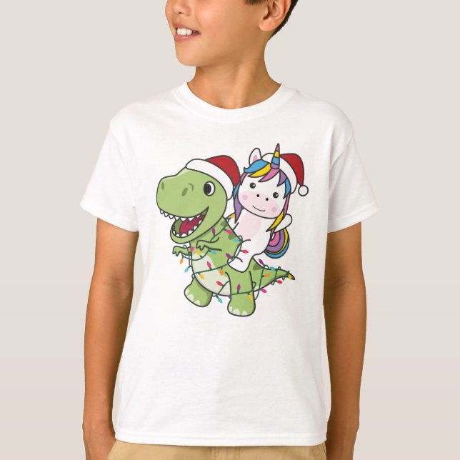 Camiseta Dinossauro Natal Unicórnio Winter T-Rex Dino (Frente)