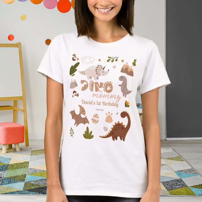 Camiseta Dinossauro Neutro Bonito - Mamãe Dino de Aniversár (Criador carregado)