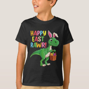 Camiseta Dinossauro Orelha de Coelho Feliz Páscoa Caça ao O