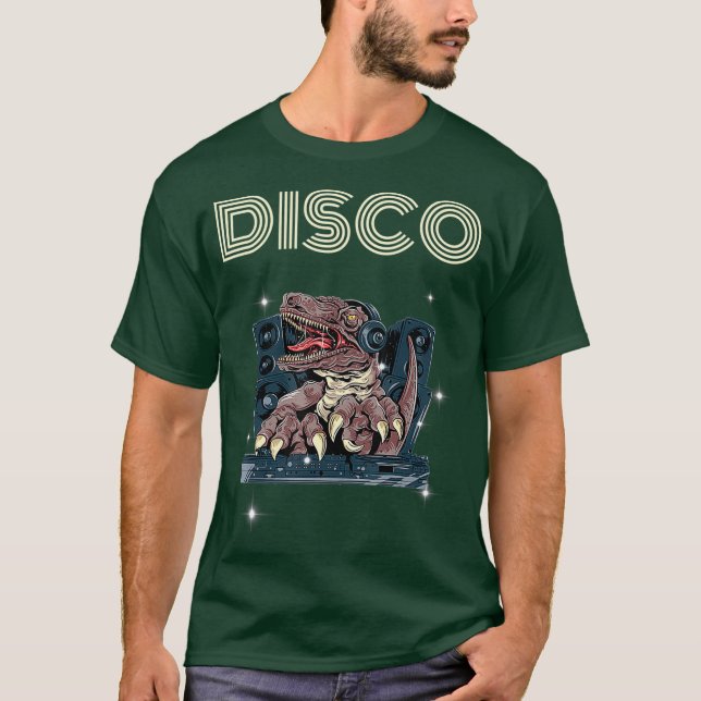 Camiseta dinossauro ouvem Fones de ouvido de música Disco d (Frente)