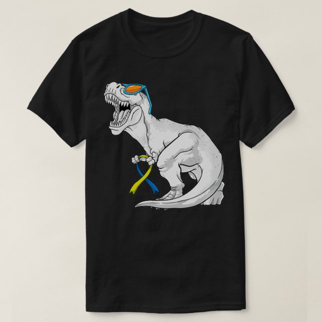 Camiseta Dinossauro para Baixo Síndrome Sensibilização Cria (Frente do Design)
