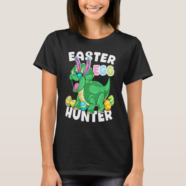 Camiseta Dinossauro Páscoa Caçador De Ovos Triceratops Coel (Frente)