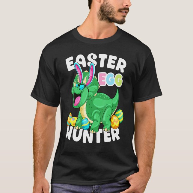 Camiseta Dinossauro Páscoa Caçador De Ovos Triceratops Coel (Frente)