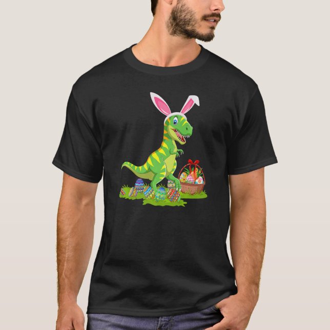 Camiseta Dinossauro Páscoa De Ovo Caçando Páscoa De Dinossa (Frente)
