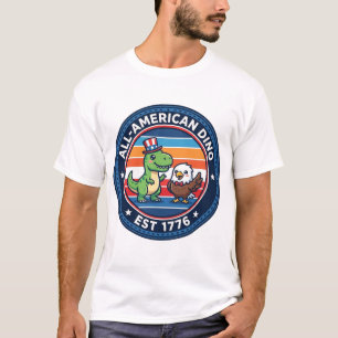 Camiseta Dinossauro Patriótico Kawaii Totalmente Americano 