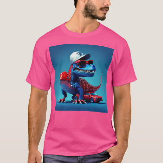 Camiseta dinossauro pequeno em um carro esportivo vermelho