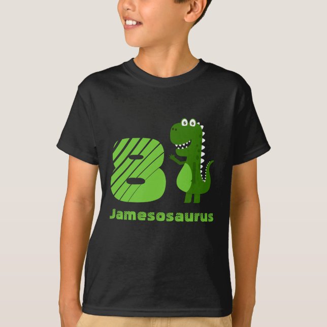 Camiseta Dinossauro Personalizado do 8.º Aniversário (Frente)