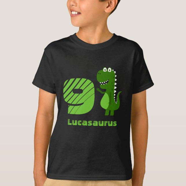 Camiseta Dinossauro Personalizado do 9º Aniversário (Frente)
