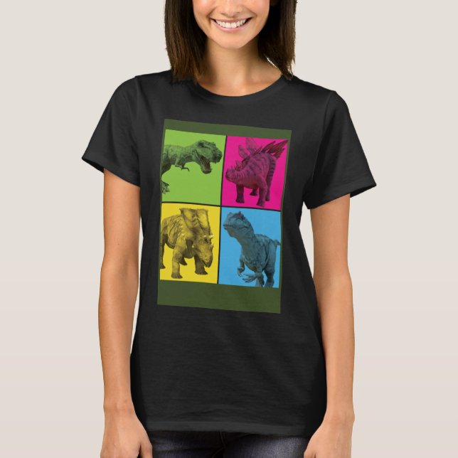 Camiseta Dinossauro Pop de Arte para Meninos e Raparigas Qu (Frente)