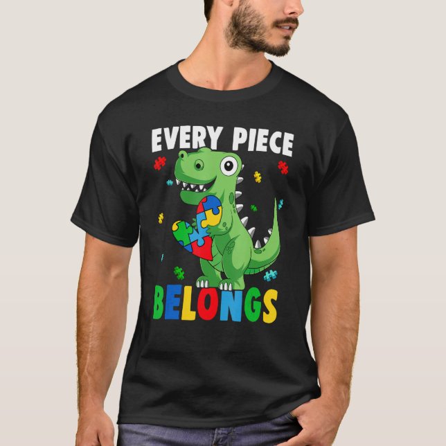 Camiseta Dinossauro quebra-cabeça Cada Peça Pertence A Auti (Frente)