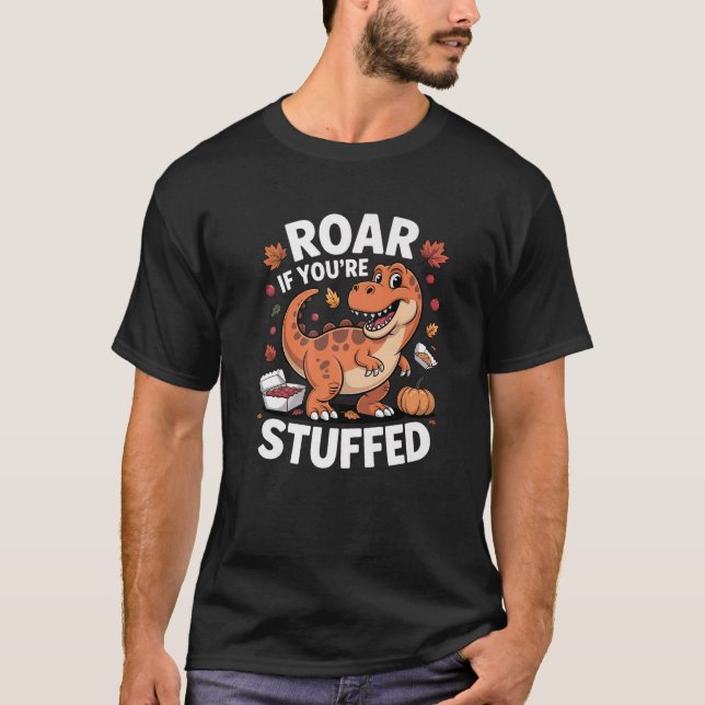 Camiseta Dinossauro recheado Humor de Ação de Graças T Rex  (Frente)