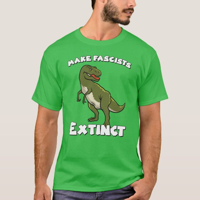 Camiseta Dinossauro Retro Bonito - Façam Fascistas Extintos (Frente)
