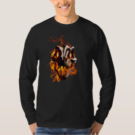 Camiseta Dinossauro Retro Crânio Morto Queimando no Fogo