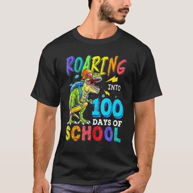 Camiseta Dinossauro Rex Andando Em 100 Dias De Estudo Escol (Frente)