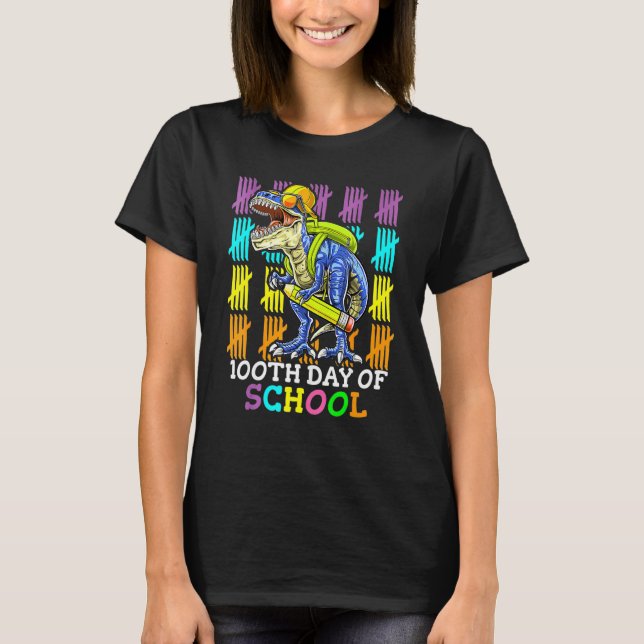 Camiseta Dinossauro Rex Feliz 100º Dia Da Escola Dino Crian (Frente)