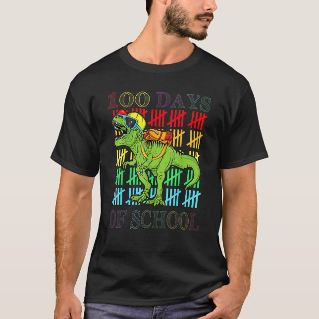 Camiseta Dinossauro Rex Feliz 100º Dia Da Escola Dino Crian (Frente)