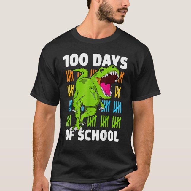 Camiseta Dinossauro Rex Feliz 100º Dia das Crianças Dino 1 (Frente)