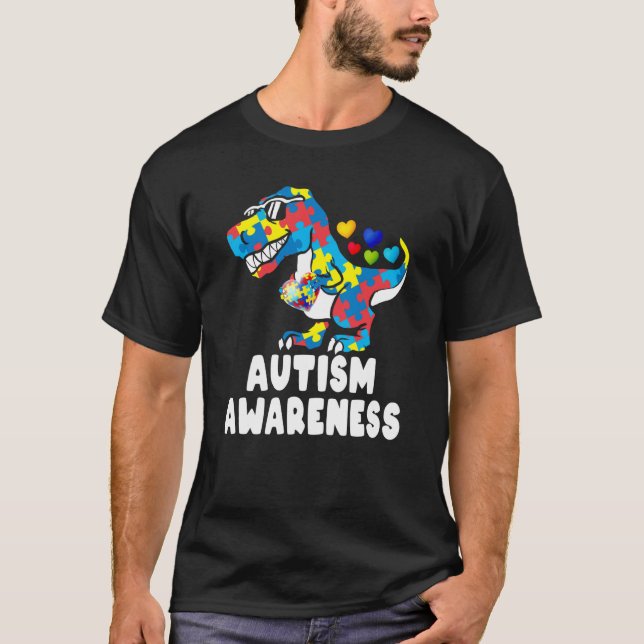 Camiseta Dinossauro Rex Peças do Quebra-Cabeça do Coração C (Frente)