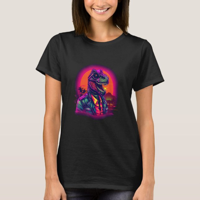 Camiseta Dinossauro Rex Synthwave Vaporwave Retro 80s Chill (Frente)