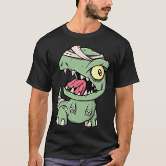 Camiseta Dinossauro Rex Zumbi Para Meninos Múmia Halloween