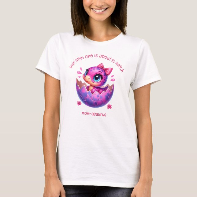Camiseta Dinossauro Rosa Rosa "Chapado" Mãe-a-Ser (Frente)
